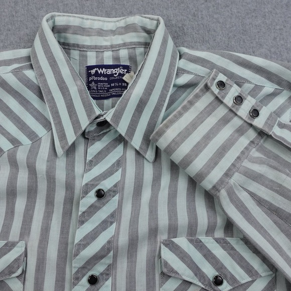 VTG‎ 90s Wrangler Western Shirt Mens 16 1/2 x 35 Striped Long Sleeve Made in USA - Picture 1 of 10